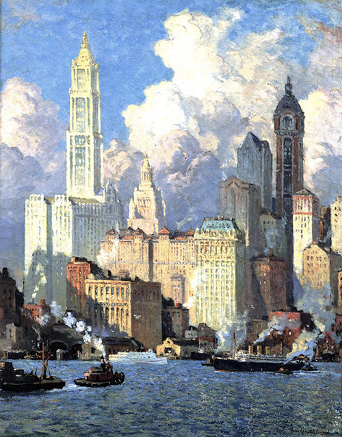 Hudson River Waterfront, NYC, 1921 | Oil Painting Reproduction