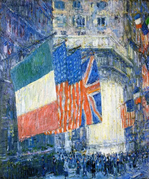 Avenue of the Allies, Flags on the Waldorf, 1917 By Childe Hassam