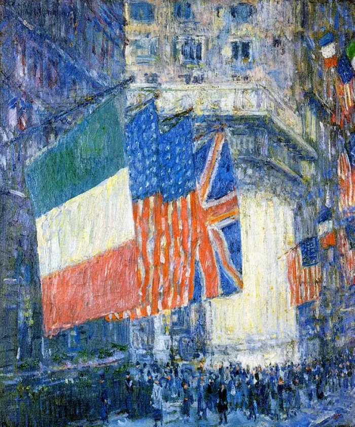 Avenue of the Allies, Flags on the Waldorf, 1917 By Childe Hassam