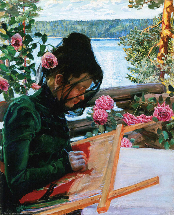 Mary Sewing in Kalela by Akseli Gallen Kallela | Oil Painting Reproduction