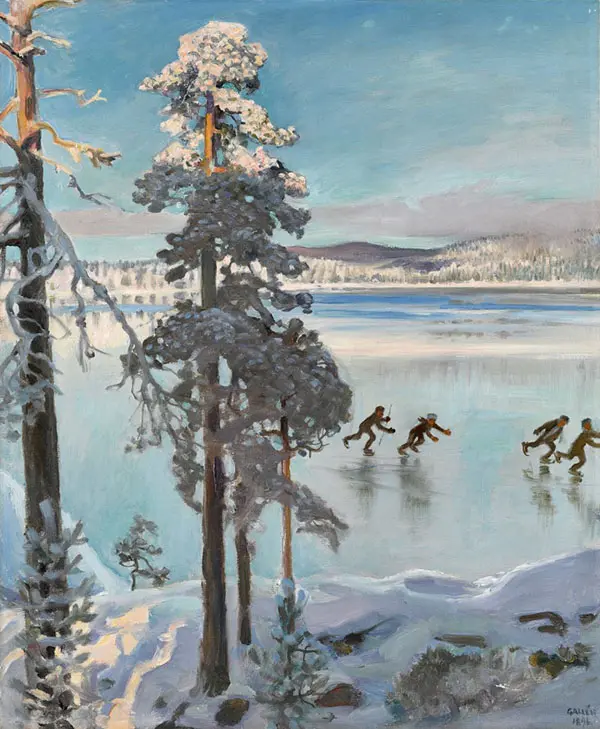 Skaters on Lake Ruovesi By Akseli Gallen Kallela