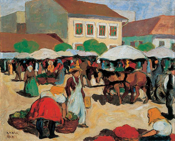 Market Square 1910 by Bela Kadar | Oil Painting Reproduction