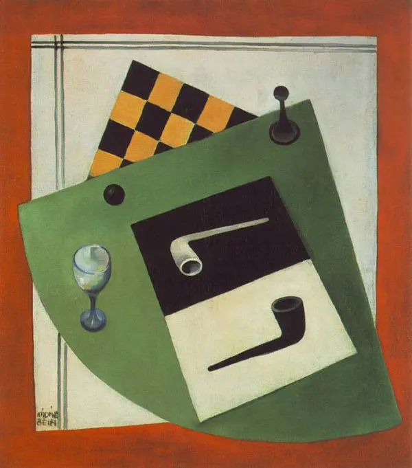 Still Life with Chessboard and Pipe 1920 By Bela Kadar