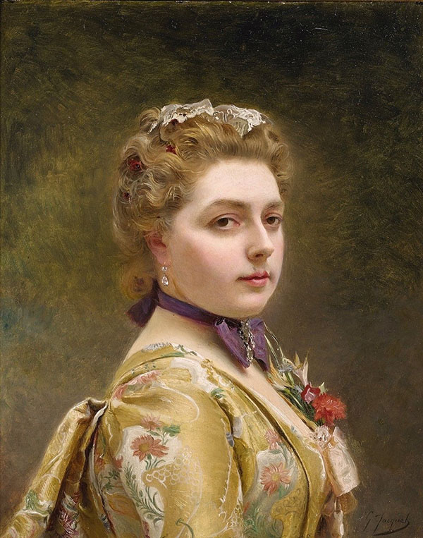 A Lady in a Golden Gown by Gustav Jacquet | Oil Painting Reproduction
