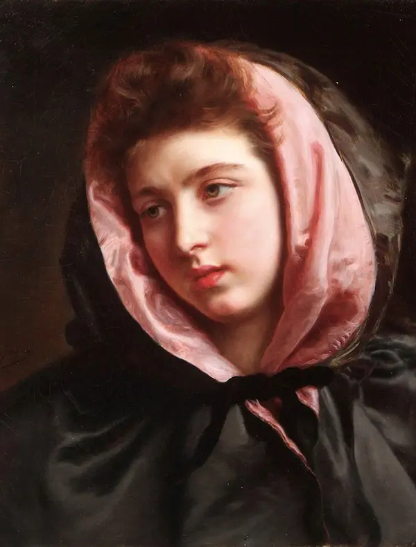 A Young Beauty with Silk Cape By Gustav Jacquet