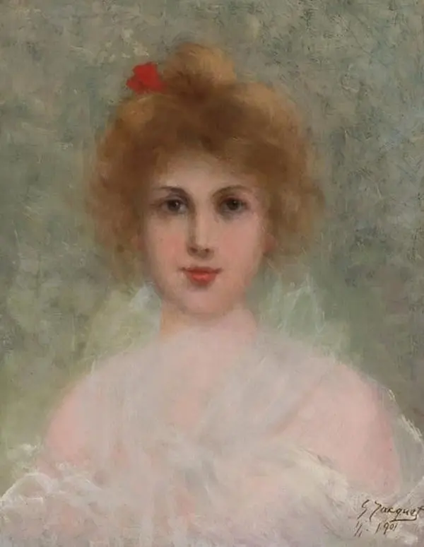 Girl with Red Flower By Gustav Jacquet