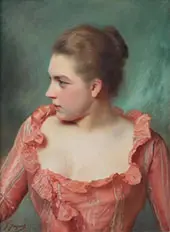 Portrait of a Lady in a Pink Dress By Gustav Jacquet