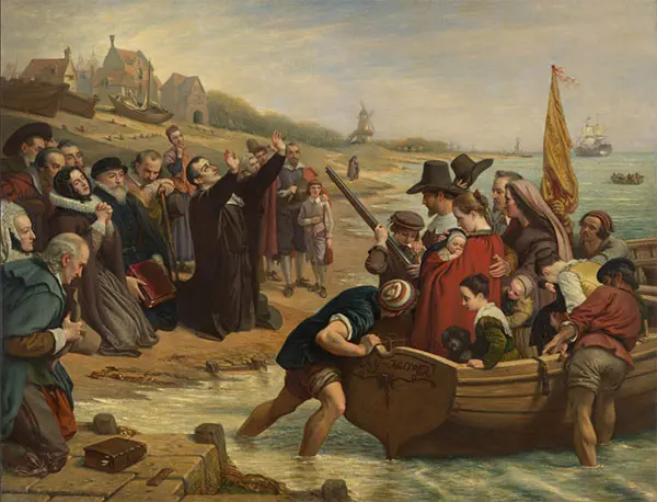 The Pilgrim Fathers Departure of a Puritan Family for New England 1856 By Charles West Cope