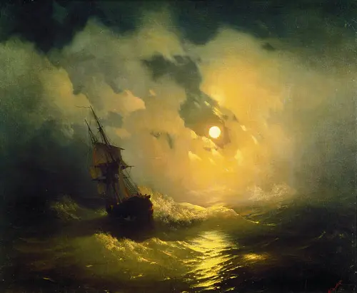 Stormy Sea at Night 1849 By Ivan Aivazovsky