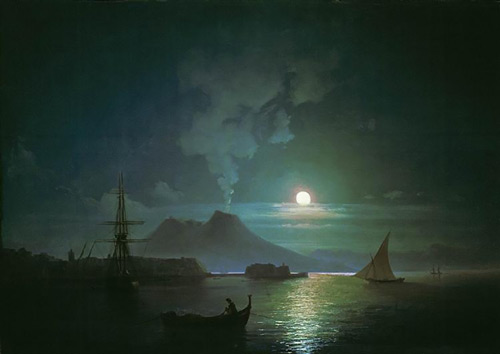 The Bay of Naples on Moonlight Night, Vesuvius | Oil Painting Reproduction