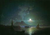The Bay of Naples on Moonlight Night, Vesuvius By Ivan Aivazovsky