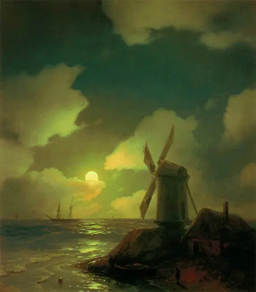 Windmill on the Sea Coast 1851 By Ivan Aivazovsky