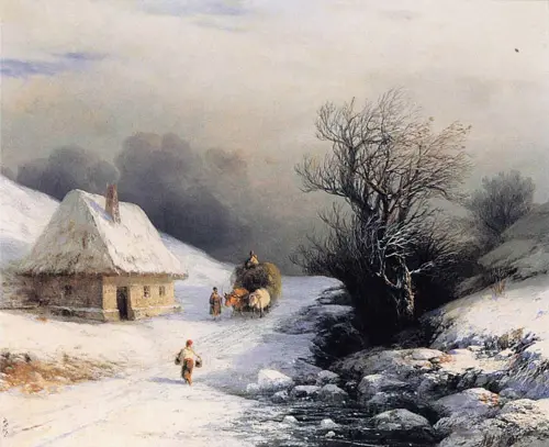 The Little Russian Ox Cart in Winter By Ivan Aivazovsky