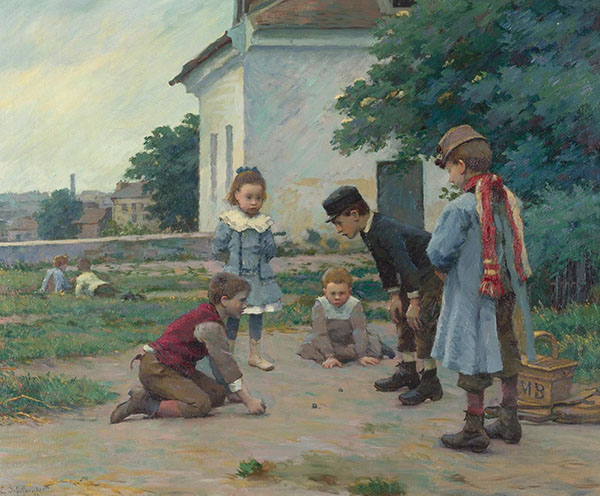 Children Playing with Marbles | Oil Painting Reproduction