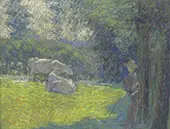 Fermier dans la prairie gardant ses vaches By Claude Emile Schuffenecker