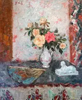 Vase of Roses Fan and Sphinx c1900 By Georges d'Espagnat