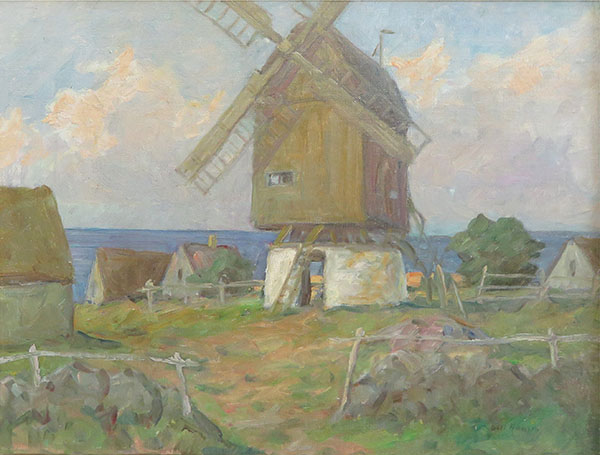 New England Landscape with Windmill | Oil Painting Reproduction