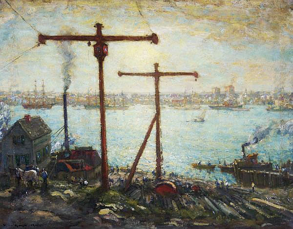 New London from The Groton Shipyard | Oil Painting Reproduction