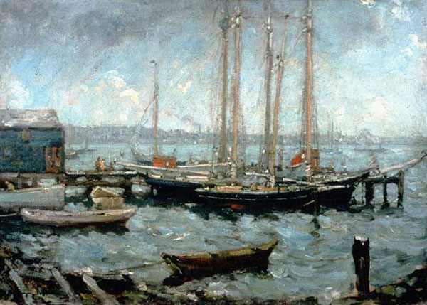 Ships in Harbor Noank by Henry Ward Ranger | Oil Painting Reproduction