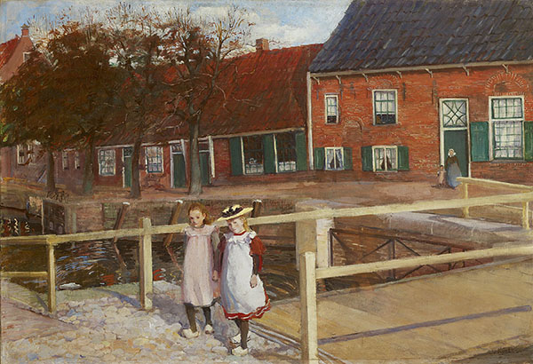Two Girl at The Town Canal in Hasselt | Oil Painting Reproduction