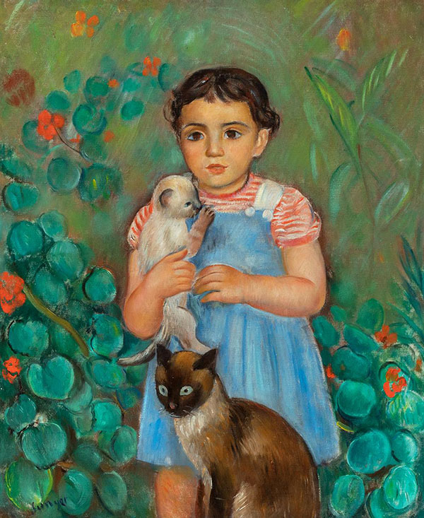 The Girl of The Cats 1906 by Joaquim Sunyer | Oil Painting Reproduction