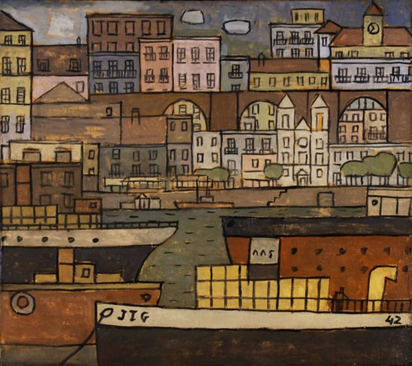 Ciudad con Puente y Puerto Constructivo 1942 | Oil Painting Reproduction