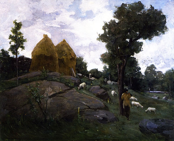 Haystacks Shepherd and Sheep | Oil Painting Reproduction