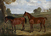 A Bay Horse and a Pony in a Landscape By John Frederick Snr Herring