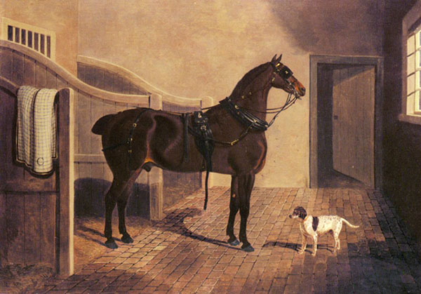 A Favorite Coach Horse and Dog In A Stable | Oil Painting Reproduction