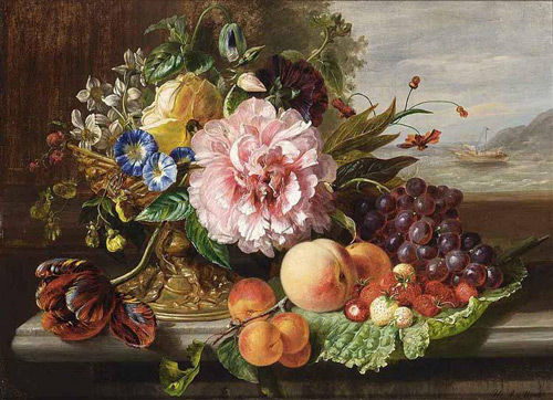 Still Life with Flowers and Fruit 1862 | Oil Painting Reproduction
