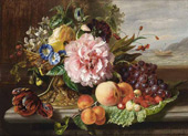 Still Life with Flowers and Fruit 1862 By Helen Augusta Hamburger