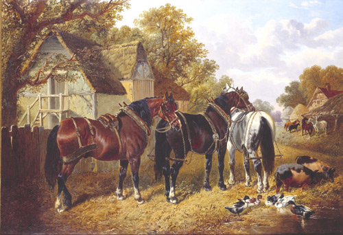 Farm Scene with Cart Horses | Oil Painting Reproduction