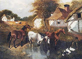Horses in a Corner of a Farm By John Frederick Snr Herring