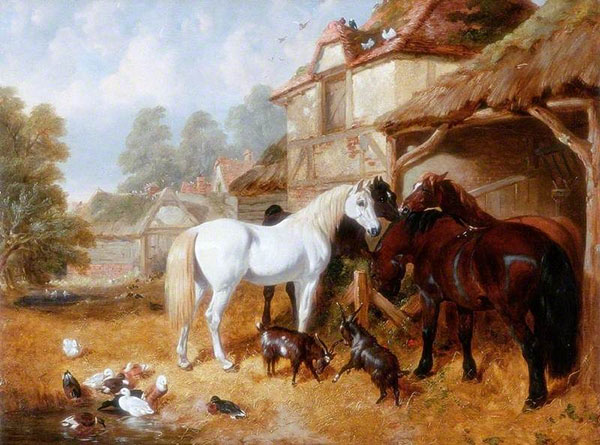 Horses in a Farmyard | Oil Painting Reproduction