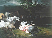 Mazeppa Surrounded by Horses after Horace Vernet By John Frederick Snr Herring