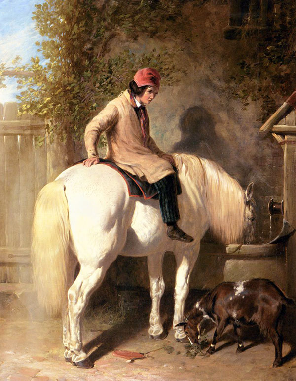 Refreshment A Boy Watering His Grey Pony | Oil Painting Reproduction