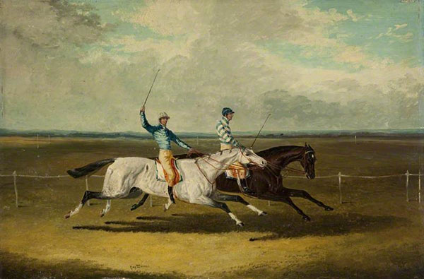 Two Racehorses Grey Momus and Caravan Racing | Oil Painting Reproduction