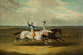 Two Racehorses Grey Momus and Caravan Racing By John Frederick Snr Herring