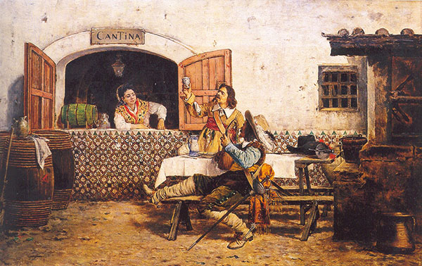 Musketeers Sitting Outside A Cantina | Oil Painting Reproduction