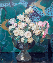 A Still Life with White and Pink in a Glass Vase By Jules Alexandre Grun