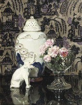 Still Life with Porcelain Elephant and Roses in a Glass Bowl By Jules Alexandre Grun
