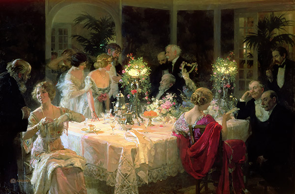 The End of Dinner by Jules Alexandre Grun | Oil Painting Reproduction