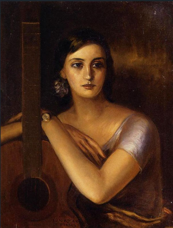 Woman with Guitar by Julio Romero de Torres | Oil Painting Reproduction