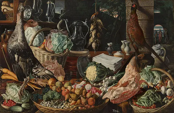 Kitchen Scene with Christ at Emmaus By Joachim Beuckelaer