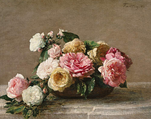 Four Roses in a Dish by Henri Fantin-Latour | Oil Painting Reproduction