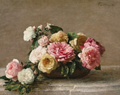 Four Roses in a Dish By Henri Fantin-Latour