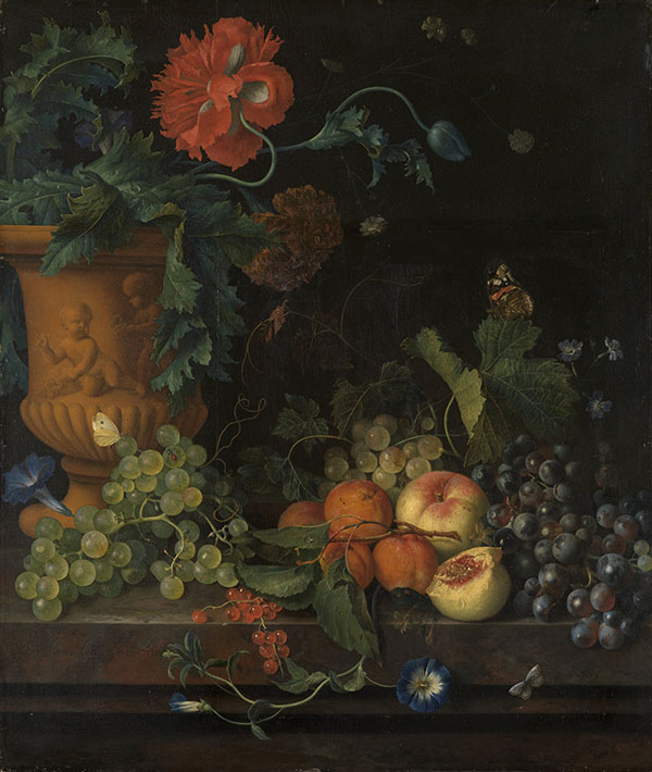 Terracotta Vase with Flowers and Fruits | Oil Painting Reproduction