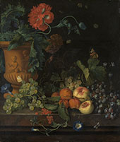 Terracotta Vase with Flowers and Fruits By Jan Van Huysum