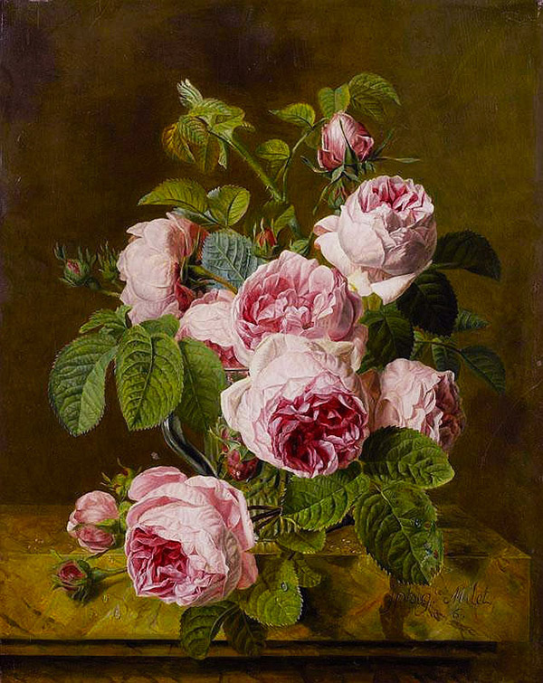 Pink Roses on a Marble Ledge | Oil Painting Reproduction