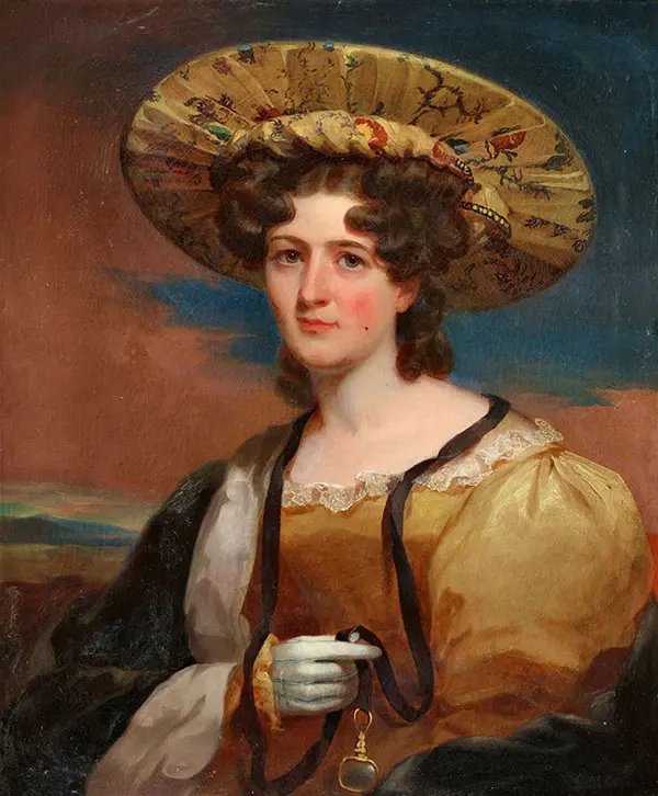 Portrait of Alwina Agnes Clementina Bohlen in Exotic Silk Hat By Thomas Sully